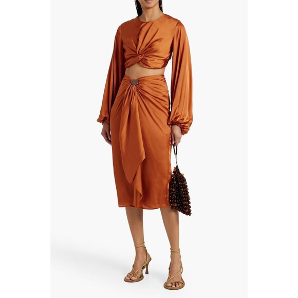 NWT Andrea Iyamah Behati Cropped Top & Wrap Midi Skirt Set Rust Size S‎ - Picture 2 of 16